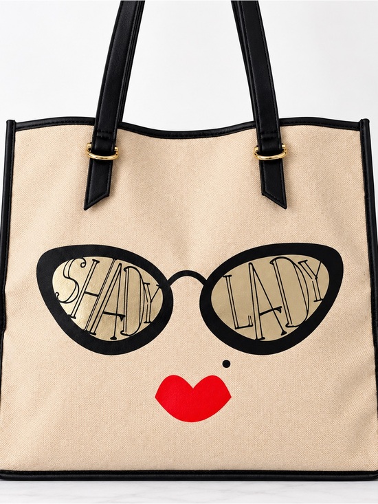 Kate Landry Handbags - Kate Landry Shady Lady Canvas Tote Beige Black NWOT